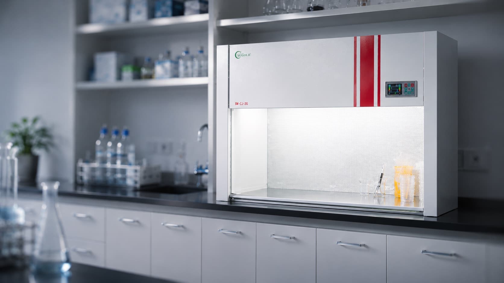 A laminar-flow clean bench used for sterile seed and propagation work